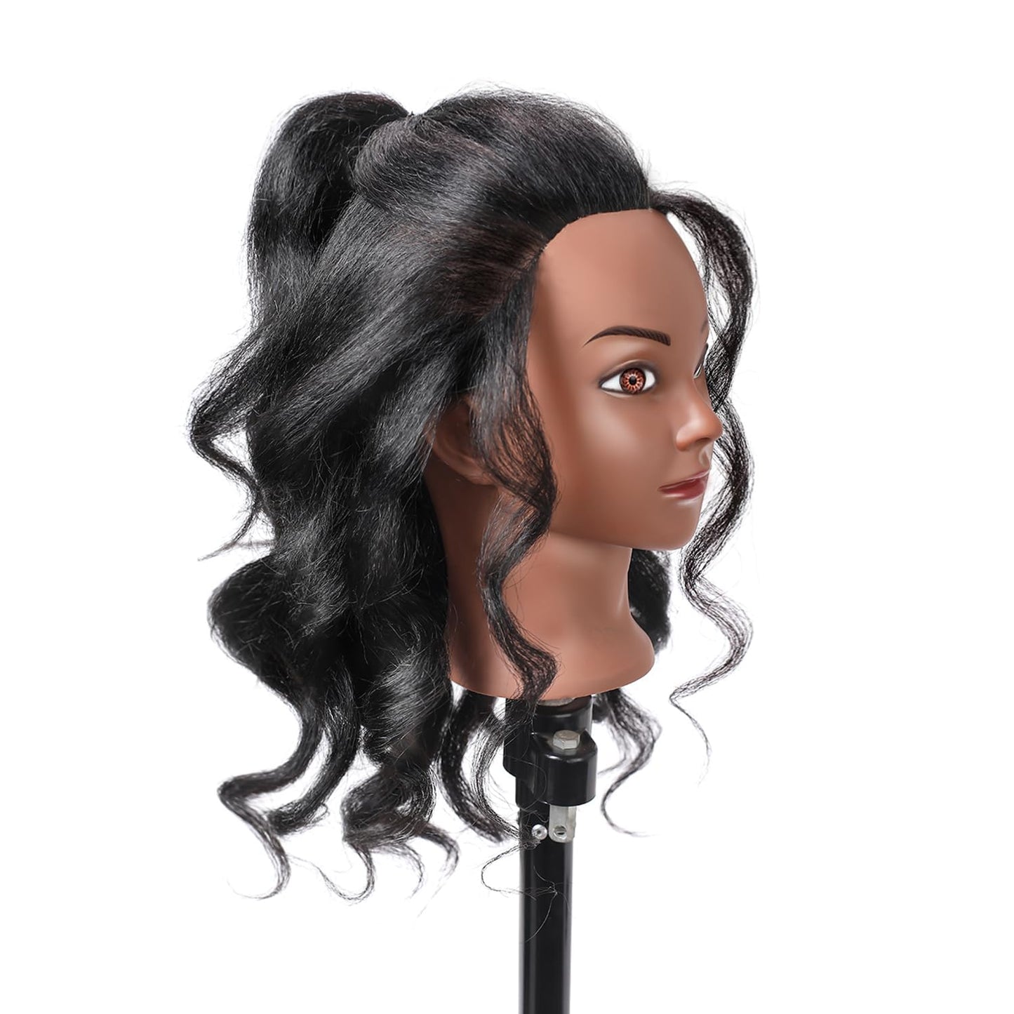 Real Hair Mannequin Head - 16" Cosmetology Training Doll for Hair Styling & Braiding | Black