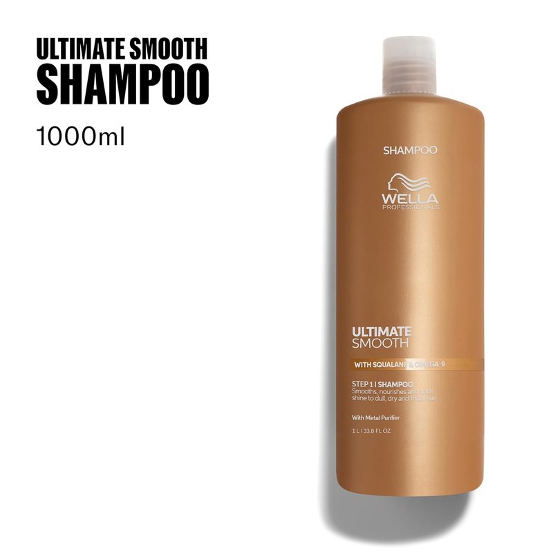 Wella Professionals Ultimate Smooth Shampoo - Nourishing Formula for Dry, Dull & Frizzy Hair | Color Safe, With Squalane & Omega 9