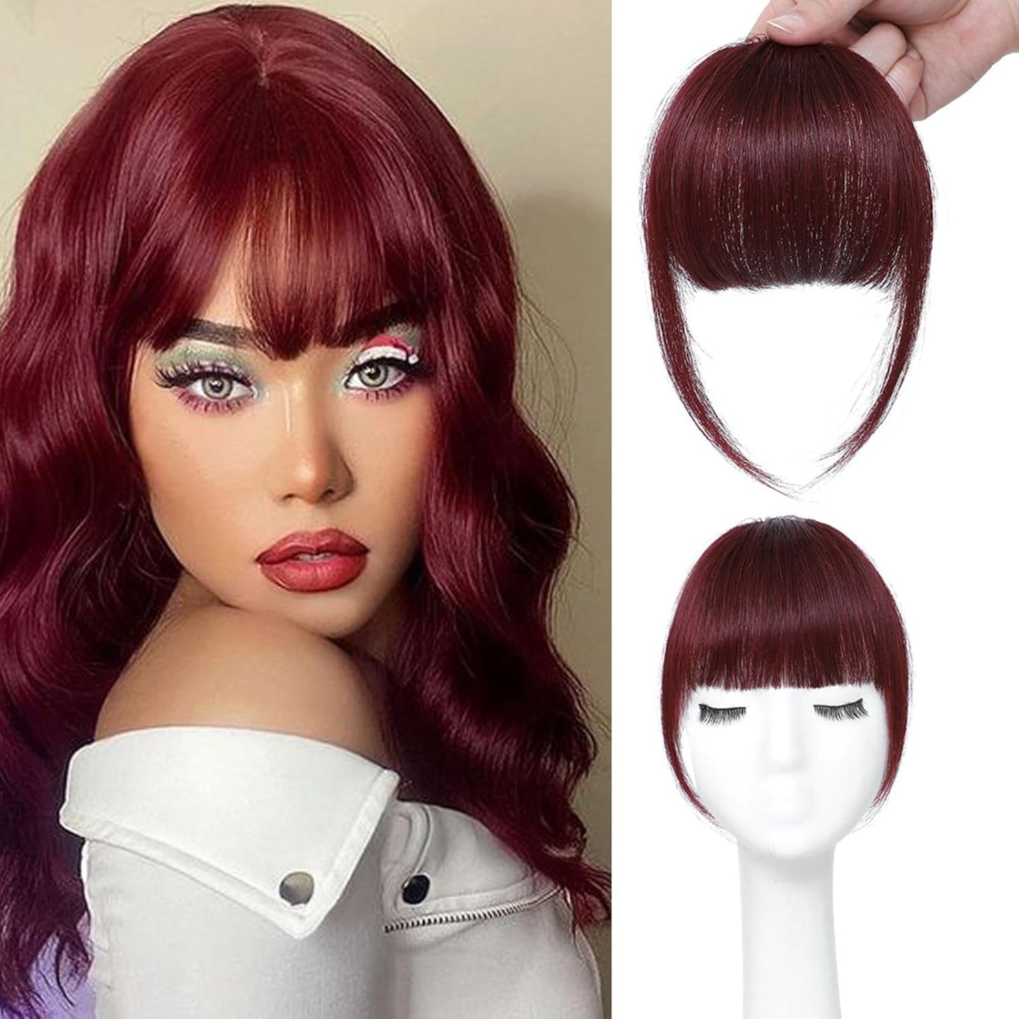 Clip In Bangs - 100% Real Human Hair Extensions | Natural Black Wispy Fringe for Women