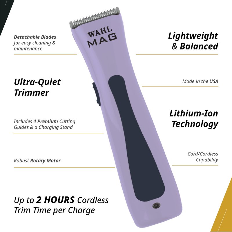 Wahl Professional Sterling MAG Cordless Trimmer, LE Lavender and Navy, Lithium Ion, Quick-Detach Blade, 120 Minute Run Time, Includes Charging Stand