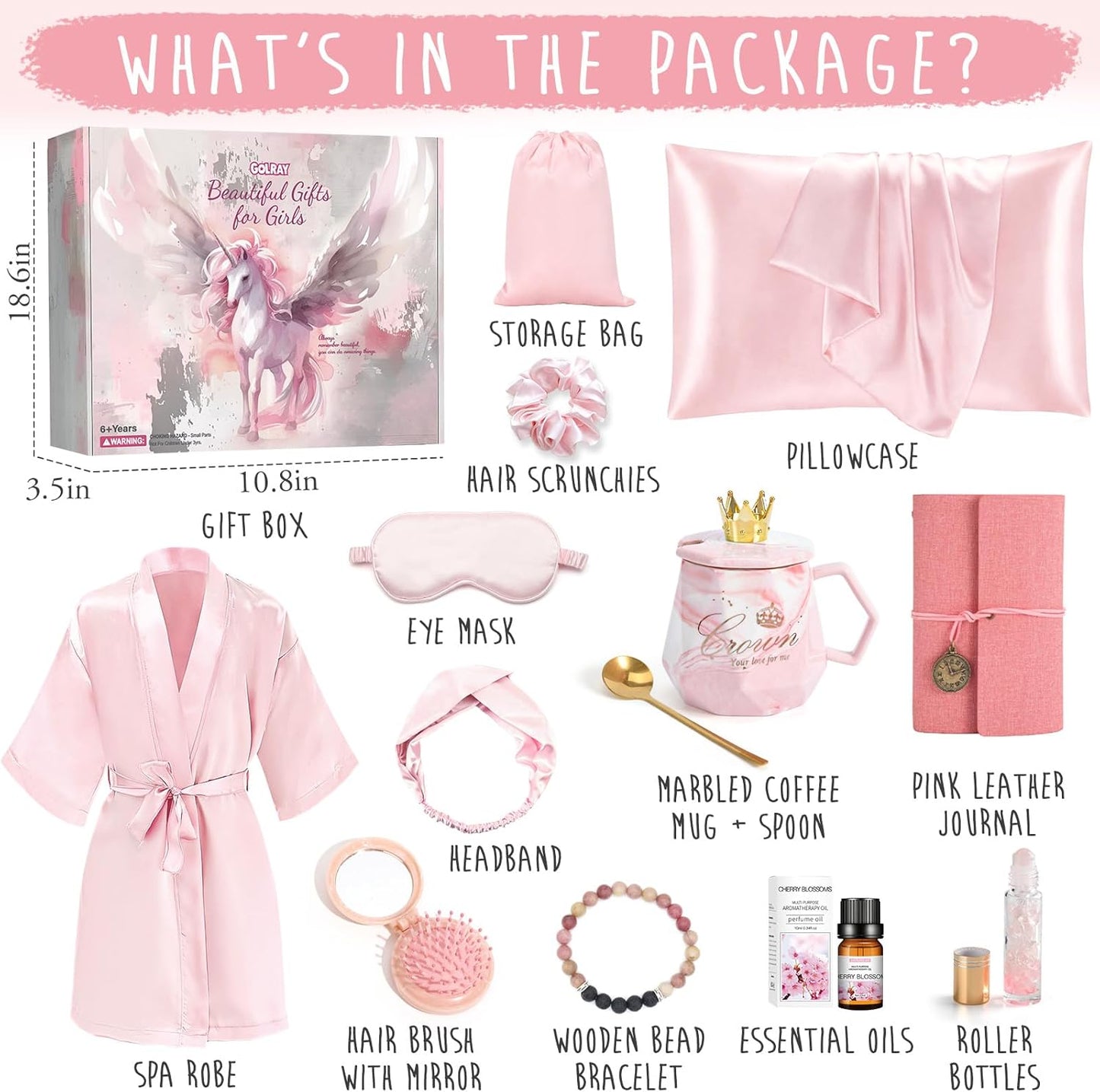 Teenage Girl Gift Set - 13 Pcs Spa Robe, Satin Pillowcase, Journal & Mug | Perfect Birthday & Christmas Gifts for Ages 10-18