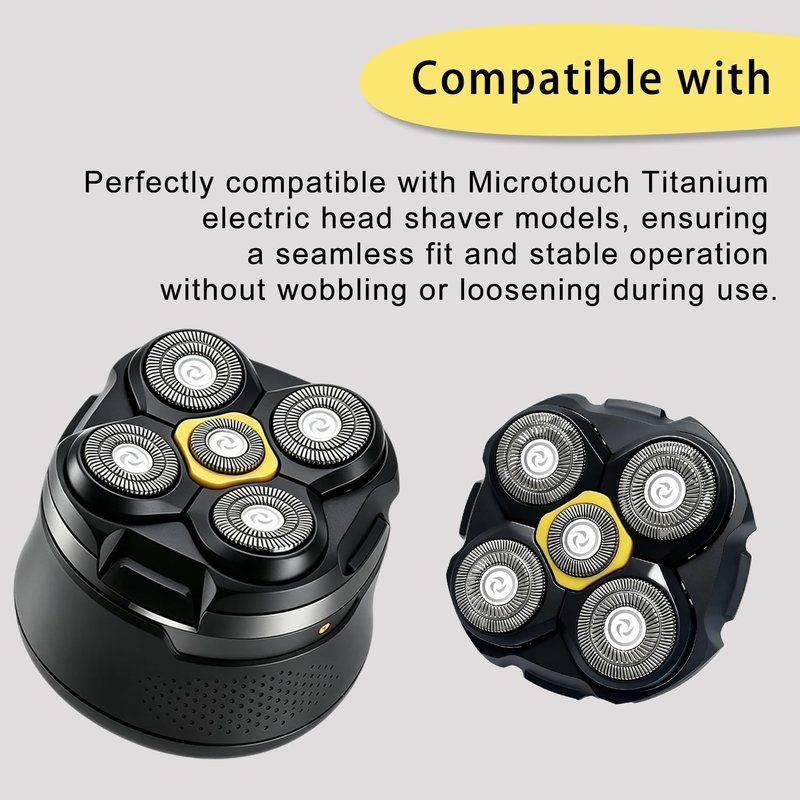 Electric Shaver Replacement Heads Compatible with Mirotouch Titanium Head Shaver, for Bald Men,5D Stainless Steel Blades for Wet Dry Bald Shaving, Waterproof.