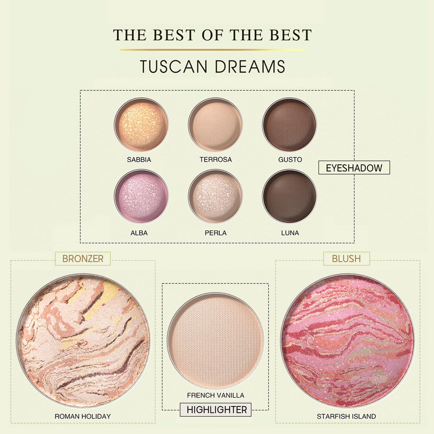 All in One Baked Makeup Face Palette, Includes 6 Eyeshadows, Bronzer, Blush, and Highlighter, Blush and Bronzer Palette, Shimmer & Matte Shades, Long-Lasting Pigmented Powder, Full Size Makeup Set