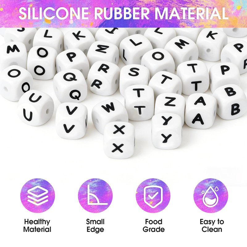 156 Pcs White Silicone Alphabet Beads, 12mm A-Z Square Beads for DIY Jewelry, Keychains, Bracelets, Necklaces & Crafts