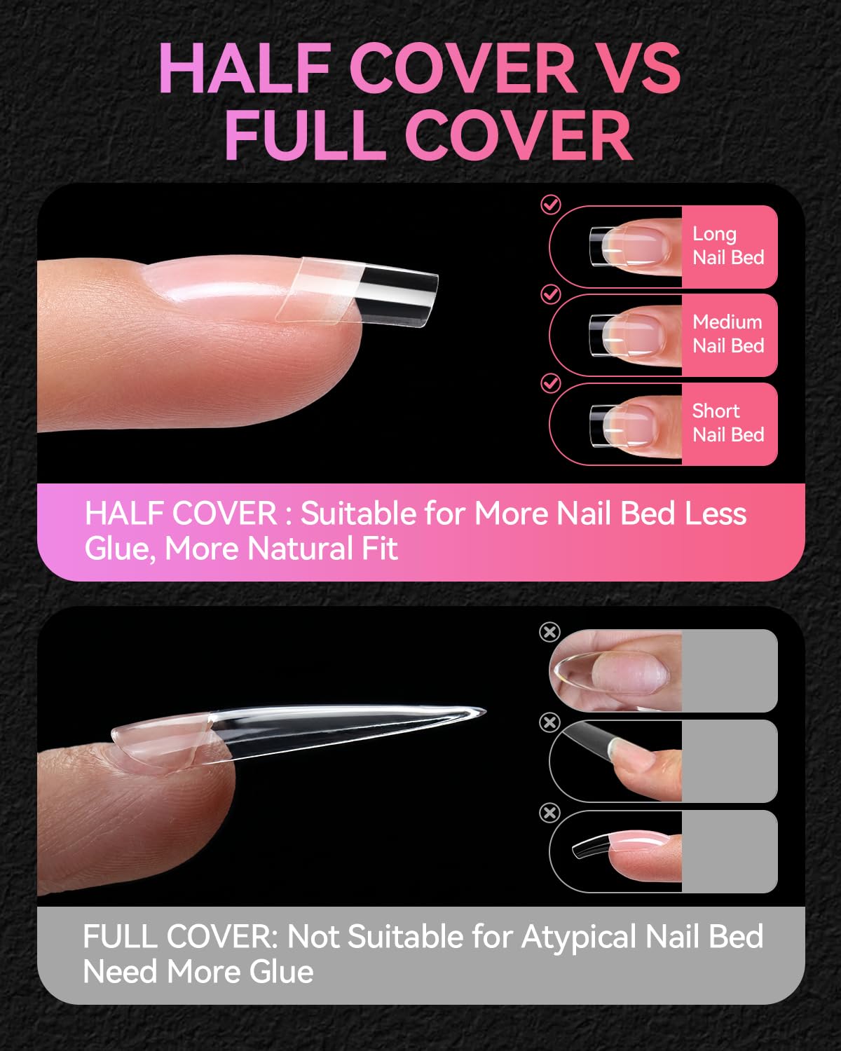 Makartt Short Square Nail Tips: 504 PCS Half Cover Pre-shaped Acrylic Nail Tips, Half Matte, 15 Sizes, False Nails - Easy-to-go Nail Extensions Manicure Supplies Salon DIY at Home