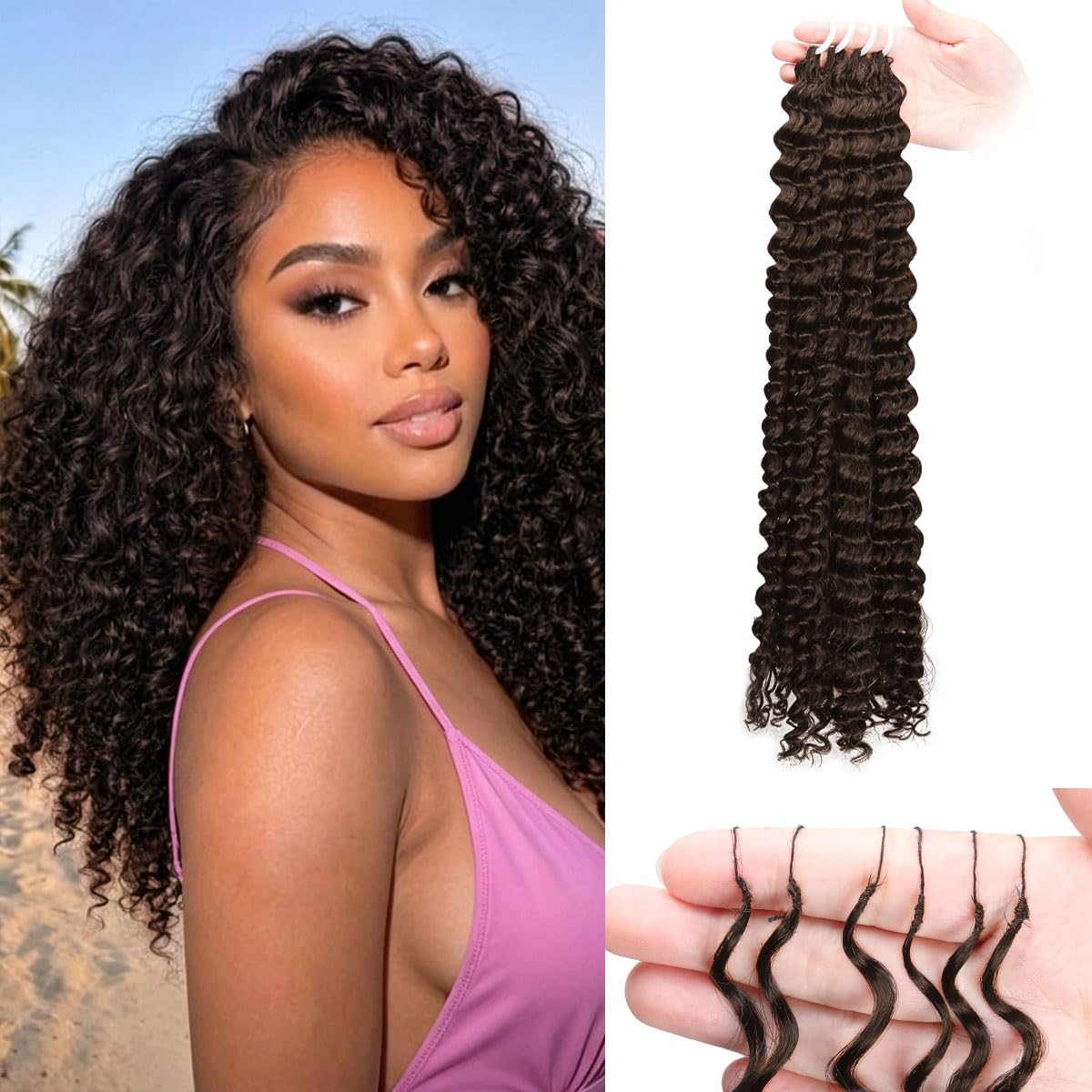 Miracle Knots Crochet Hair - 18 Inch Deep Wave Feather Bundles | Pre-Separated Curly Hair for Women (Natural Black)