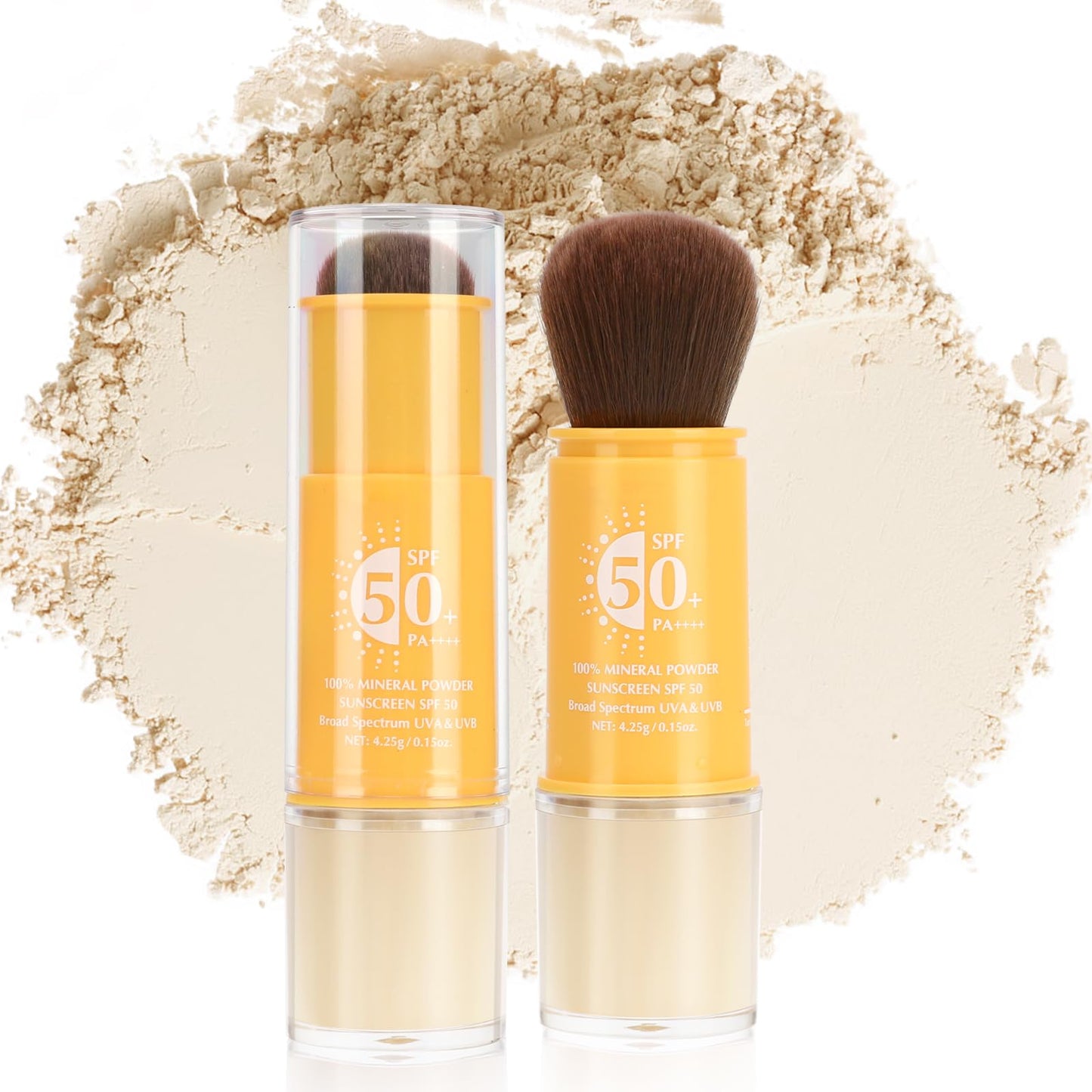 1PCS Mineral Sunscreen Setting Powder – SPF 50 Brush On Powder Sunscreen for Face, Scalp & Hair, Lightweight Breathable Lasting Oil Control, Matte Finish Loose for All Skin Types（01# Translucent）