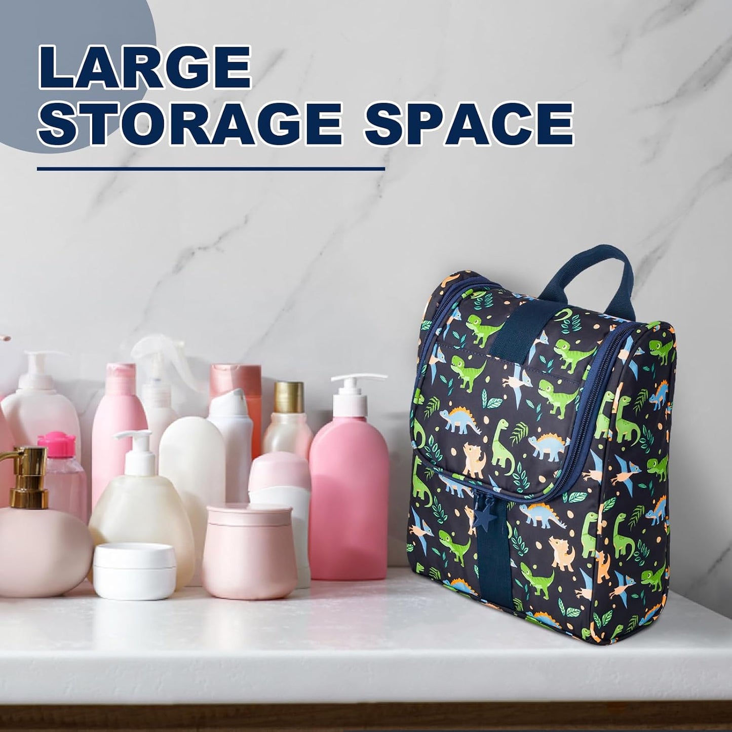 Cute Cartoon Kids Toiletry Bag - Travel Makeup Organizer for Boys & Girls | Dinosaurs Design