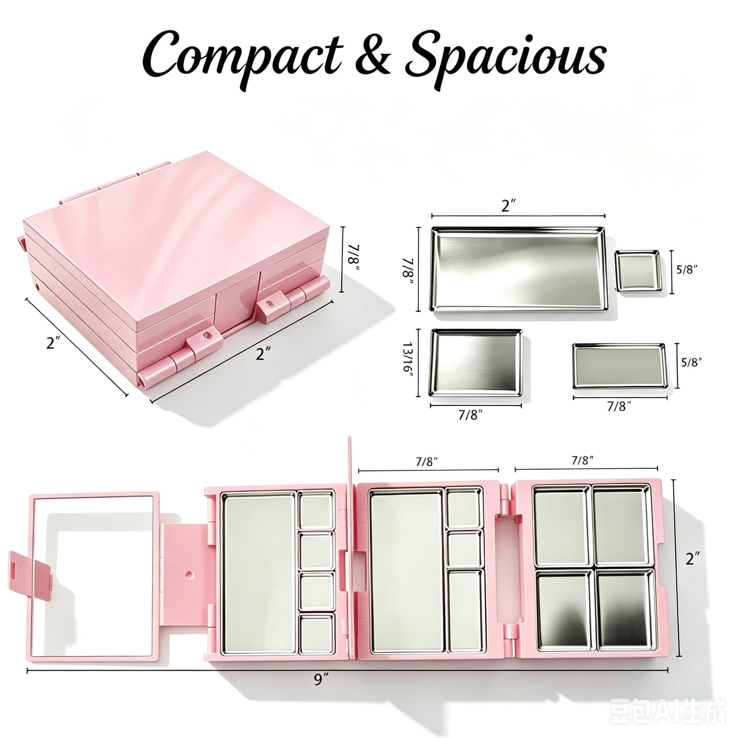 Empty Magnetic Makeup Palette 2 Pack, 3-Layer Foldable Palette with Dividers & 13 Metal Pans Each, DIY Lipstick Palette Empty & Eyeshadow Pans, 20% Larger, Blue & Pink