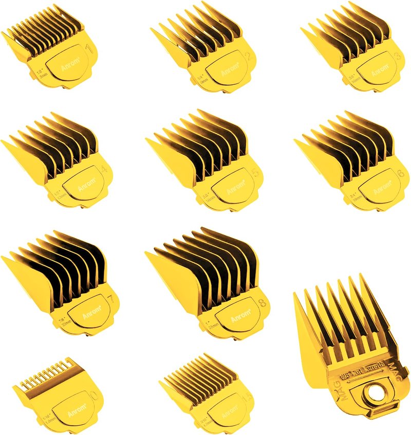 Anrom Magnetic Clipper Guards 10PCS for And-is Master Hair Clipper MBA, MBX, MC-2, ML、MA-1, RACA, PM-1, PM-2, PM-3, PM-4, PM-5, PM-famil, US-1 lengths, from 1/16" to 1" (Gold)