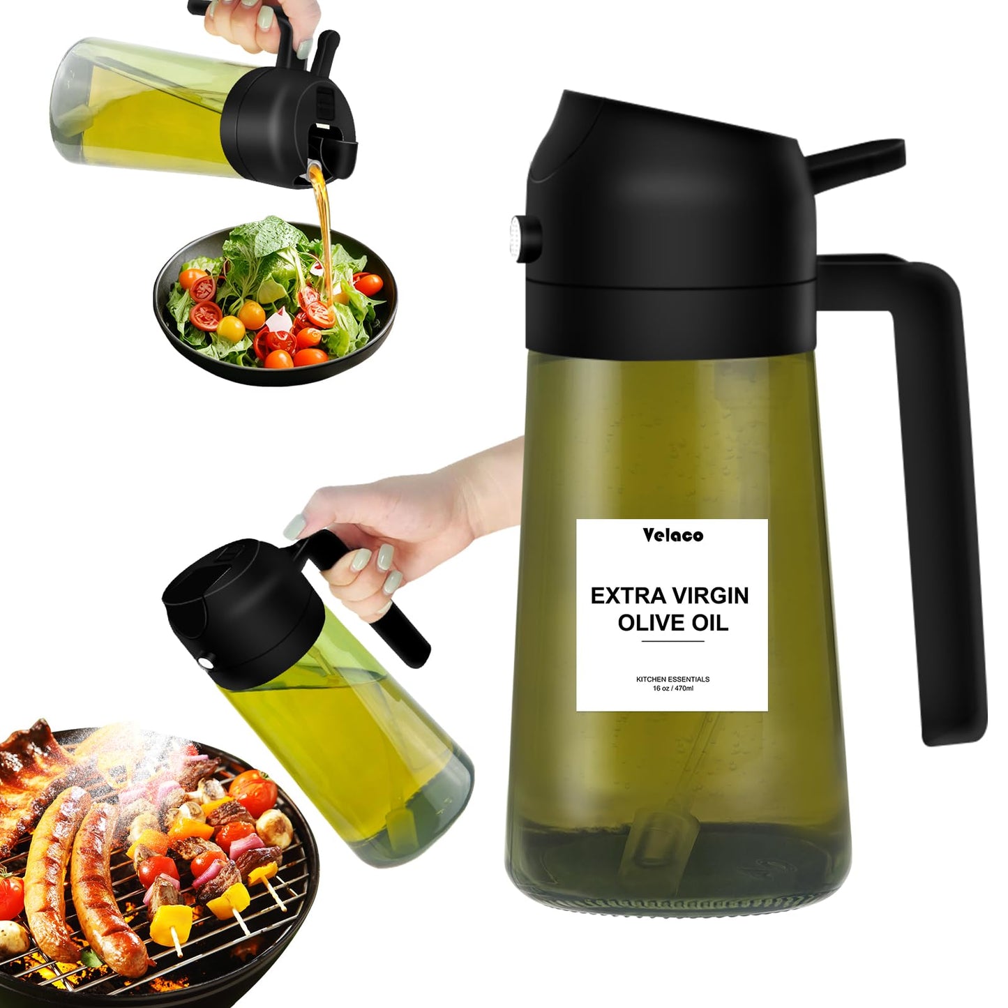 2 in 1 Light-Blocking Dark Oil Sprayer Dispenser, 470ml 2025 New Oil Sprayer for Kitchen Cooking