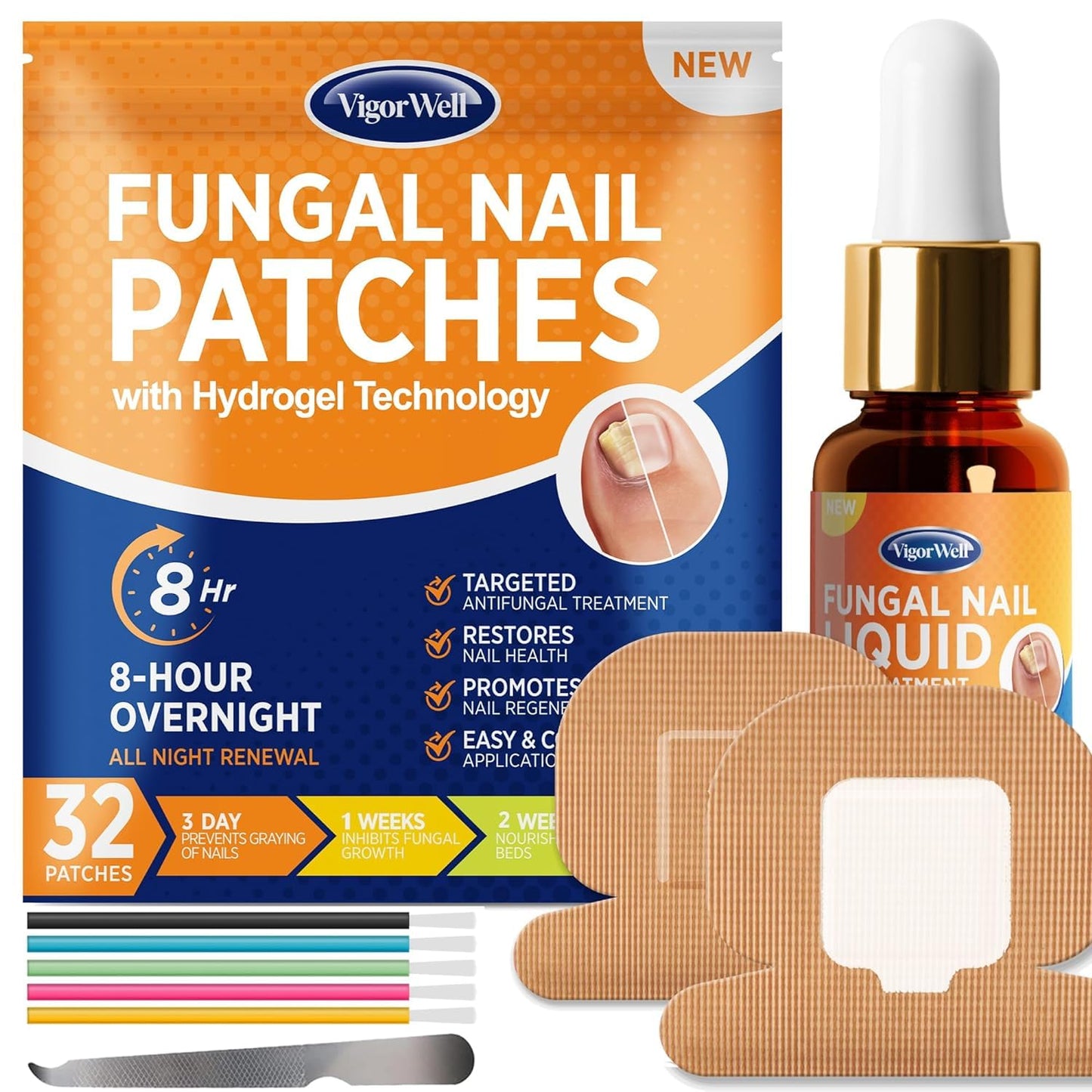 Toenail Fungus Treatment - Extra Strength Hydrogel Patches for Overnight Repair | 32 Medium Patches, Visible Results in 8 Hours