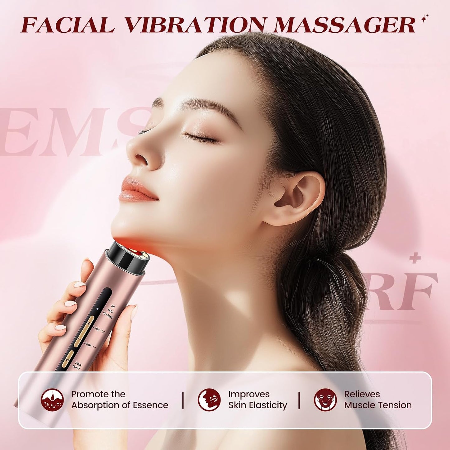 Microcurrent Facial Device - 3 Modes Red Light Therapy for Face & Neck | Gold Skin Care Massager