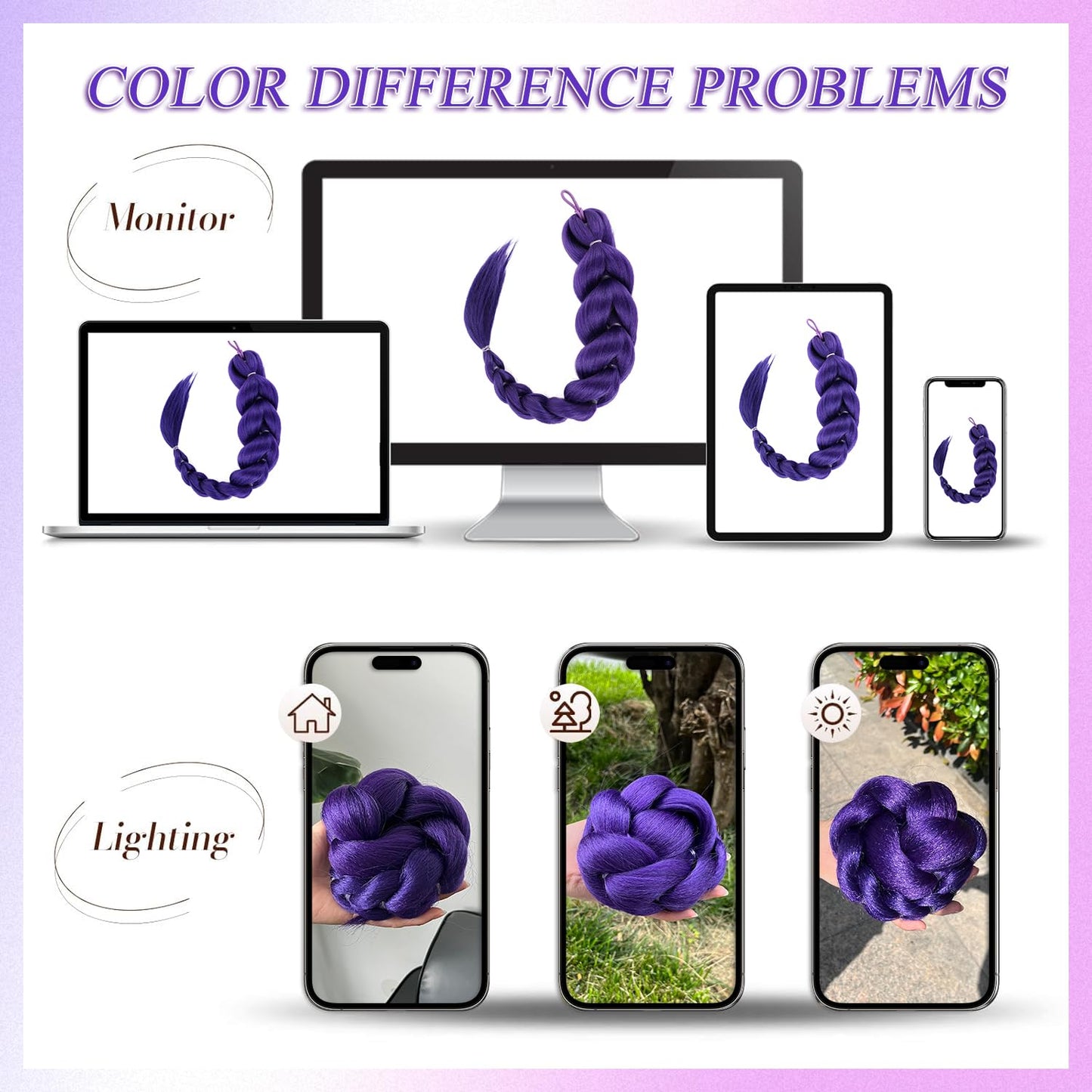 24-Inch Purple Braids Ponytail Hair Extensions - Synthetic Pre-Braided Hair for Halloween Cosplay