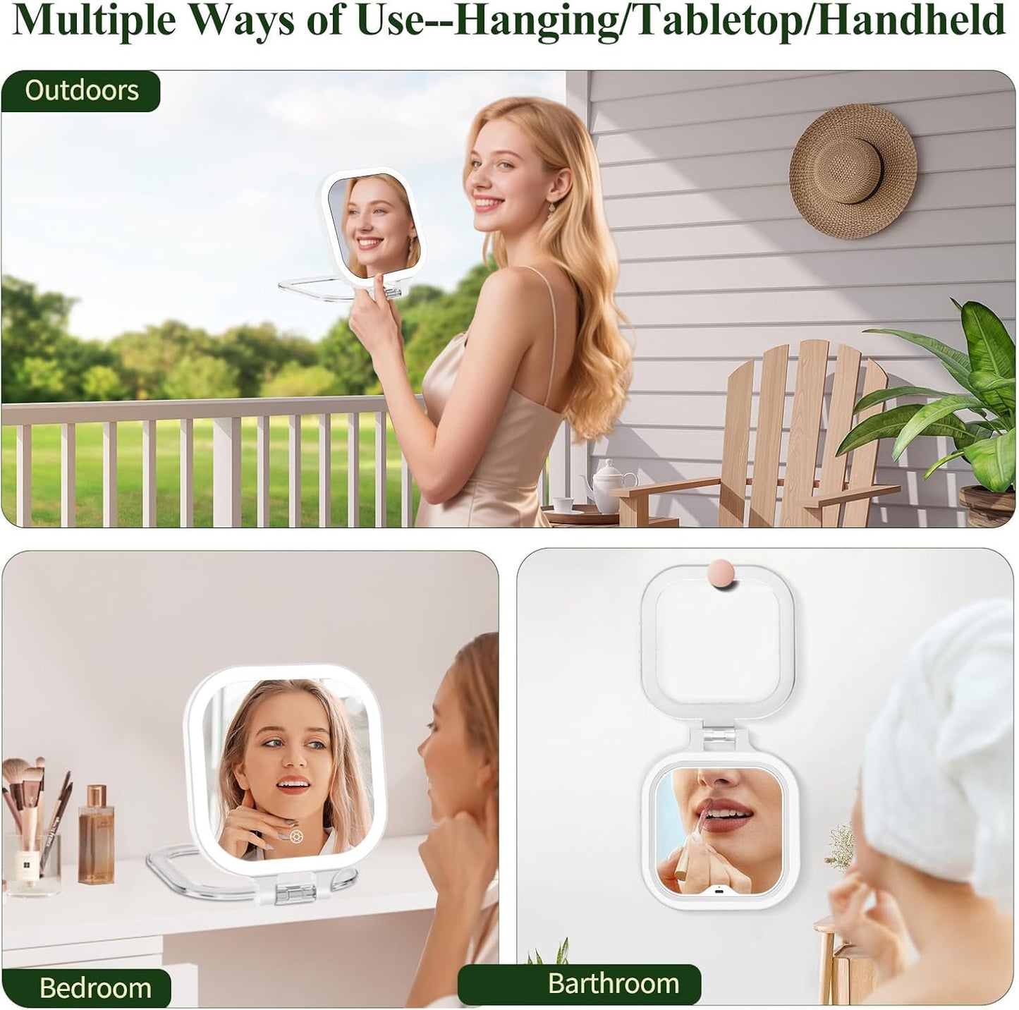 FUNTCH 7" Travel Makeup Mirror - 30X Magnification, Rechargeable Double-Sided Lighted Vanity Mirror with 3 Color Lights & Adjustable Brightness | 300° Rotation, Perfect Gift for Women, White