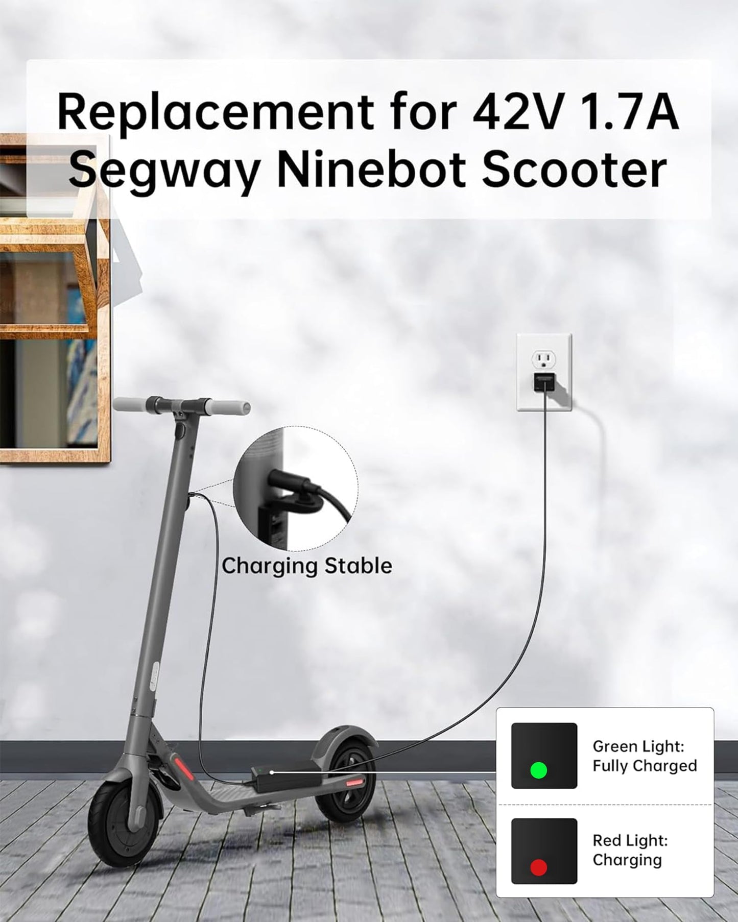 WUKUR 42V 1.7A Charger for Segway Ninebot Scooters Compatible with Ninebot Electric Scooter ES2, ES4, E22, ES1L, E2 Pro, F20, F25, F30, F40, F2, F2 Plus, F2 Pro, D18, D28, D40, Air T15 Power Adapter