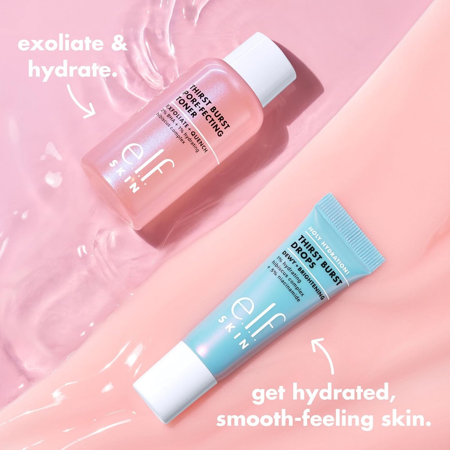e.l.f. SKIN Thirst Burst Dew-O Travel-Sized Skincare Set | Exfoliating Toner & Hydrating Serum for Dewy Glow