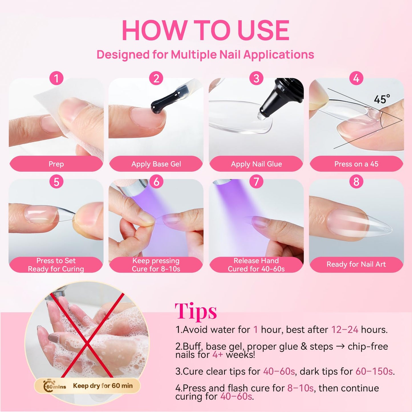 krofaue Solid Nail Glue Gel, Press on Nail Glue 4 x 20g Each (80g Total), Need UV LED Lamp Curing Strong Adhesion for Acrylic Nail Tips Rhinestones 3D Nail Gel Nail Extension Professional Use