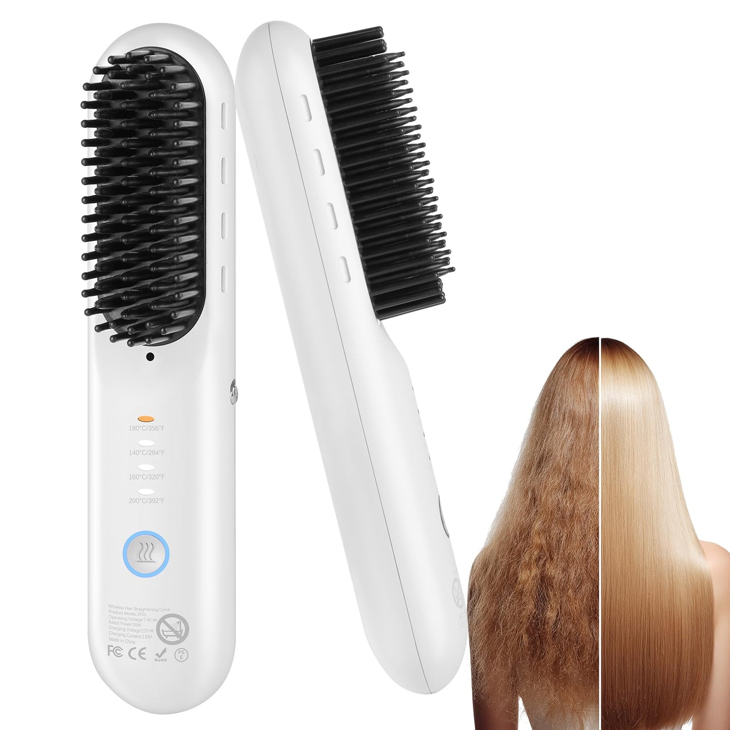 Cordless Hair Straightener Brush – Go Brush Pro for Short Hair with 4 Temp Levels, Anti-Scald Design, Portable Straightening Comb for Smooth, Frizz-Free Styling at Home or Travel (White)