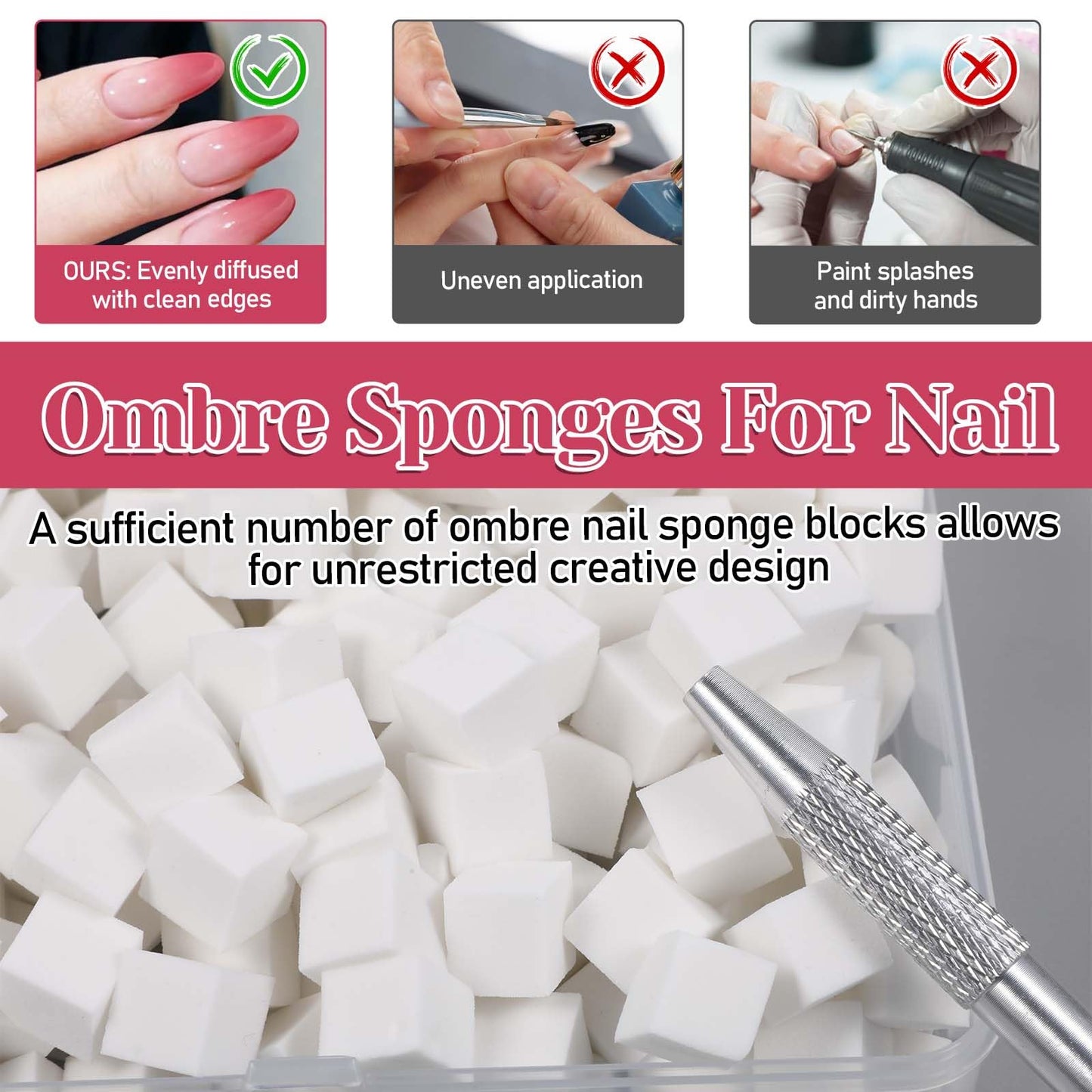 200 Pcs Nail Sponges for Ombre with Grabbing Pen & Storage Box, Professional Gradient Nail Sponge Tool Ombre Nail Brush Accessories Supplies for Home DIY Nail Art Salon
