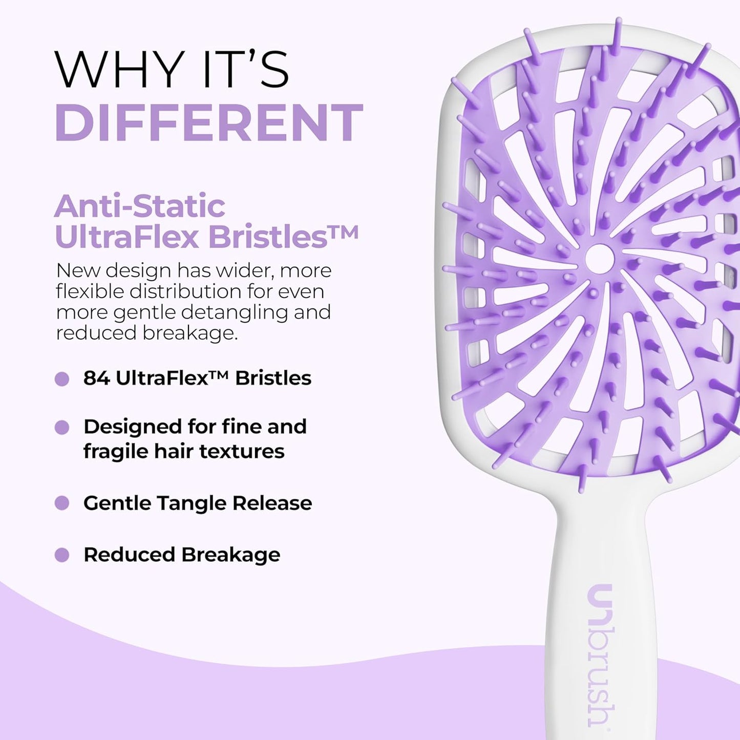 FHI Heat Curly Hair Brush - Gentle Detangling for Wet or Dry Fragile Hair | 84 UltraFlex Bristles, Vented Design
