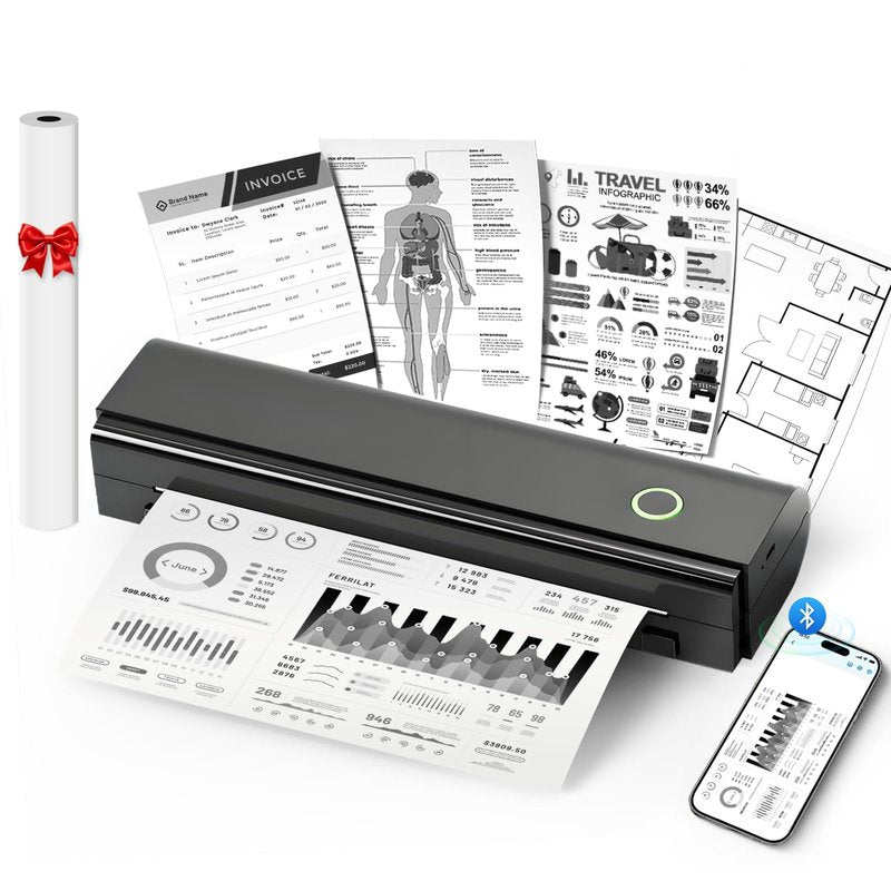 NDYIN Portable Printers Wireless for Travel, N80 Wireless Thermal Printer Bluetooth Inkless Printer Support 8.5" X 11" US Letter & A4, Compatible with iOS, Android, Laptop