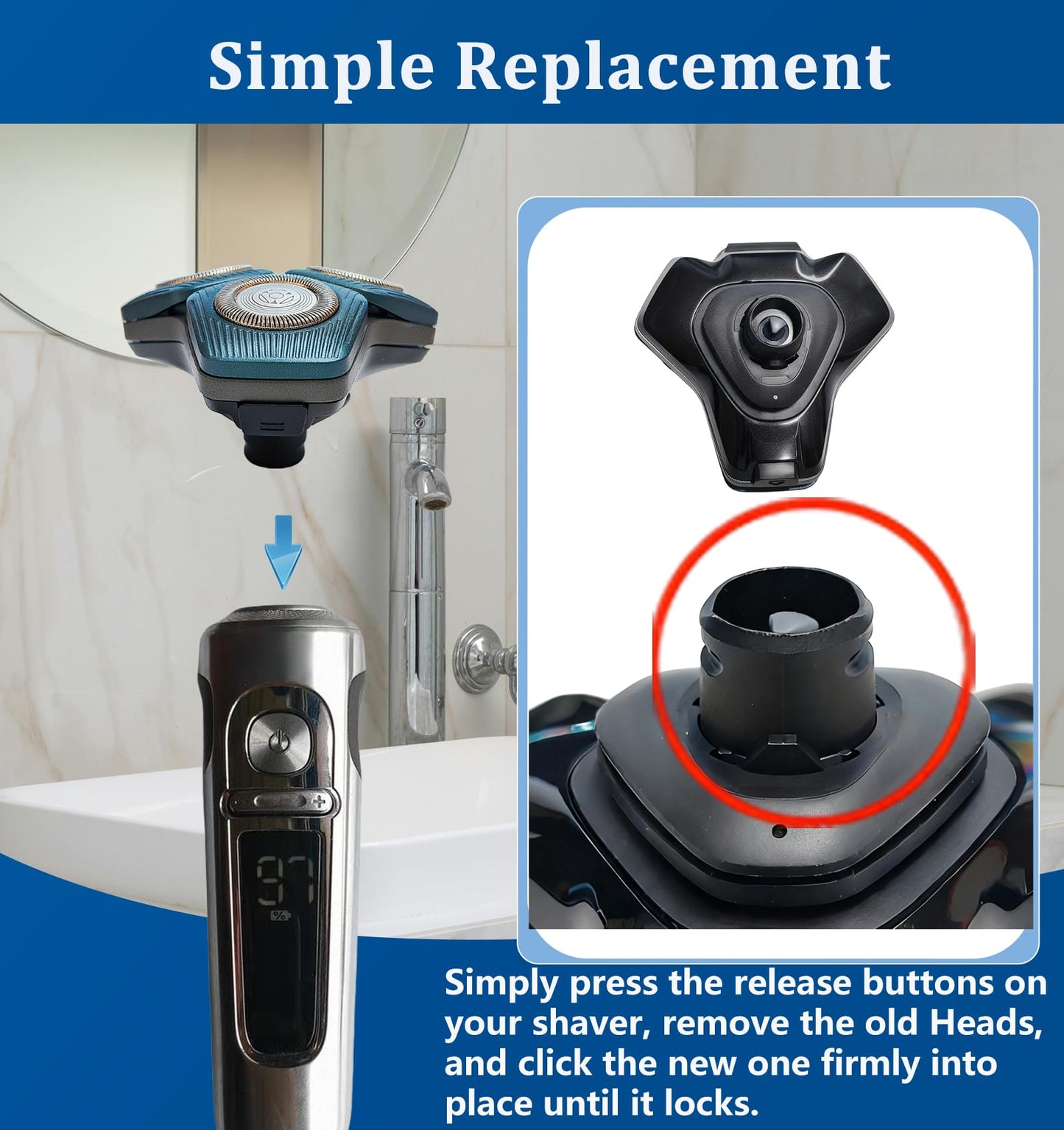 SH71 Complete Replacement Shaving Head compatible with Philips Shavers Series 7000 (S7XXX) and Series 5000 (S55XX)，SH71 Complete Shaver Head with 15 Precision Blades