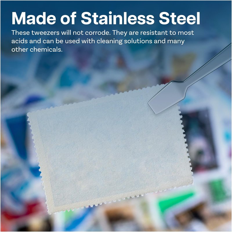 MMOBIEL 2 Pcs Stainless Steel Stamp Tweezers Tongs Flat Wide Tip Precision Philately Tweezers for Stamps, Documents, Photo Development, etc.