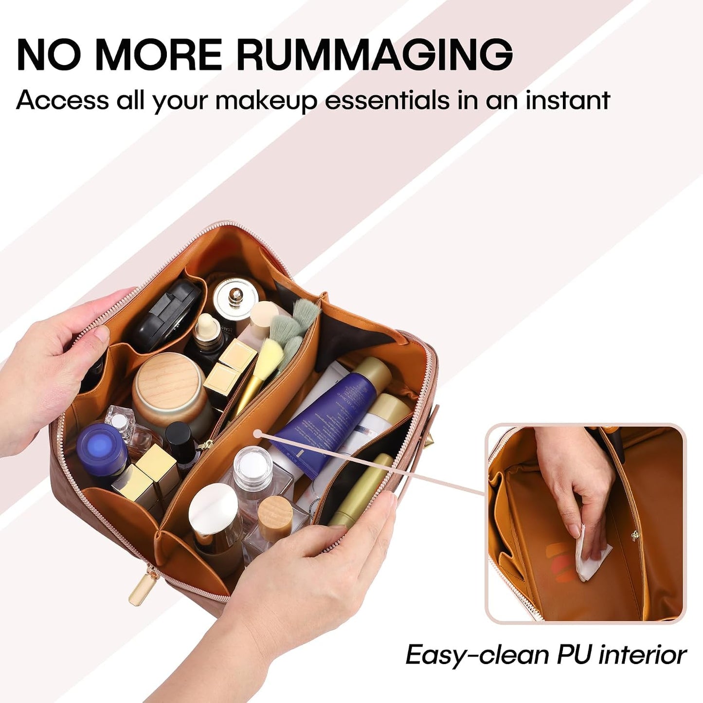 Travel Cosmetic Bag - Large Capacity Waterproof PU Leather Makeup Organizer with Dividers & Handle | Checkered Design