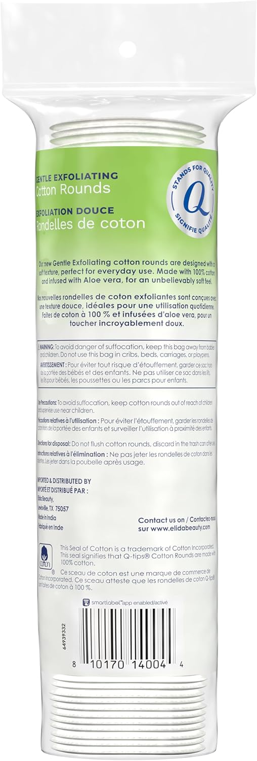 Gentle Exfoliating Cotton Rounds - 100% Cotton Dual Textured Makeup Remover Pads | 80 Count Per Pack, 6 Pack