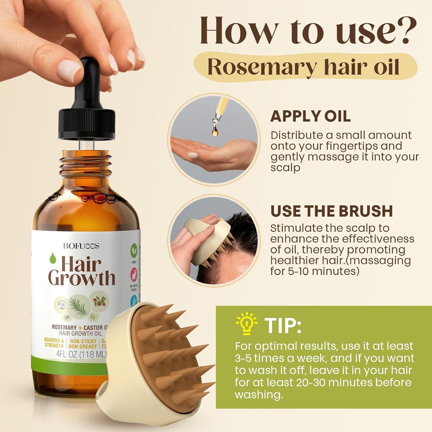 Rosemary & Castor Hair Growth Oil Set - Strengthens & Moisturizes Hair | Scalp Massager Included - 4.0 oz