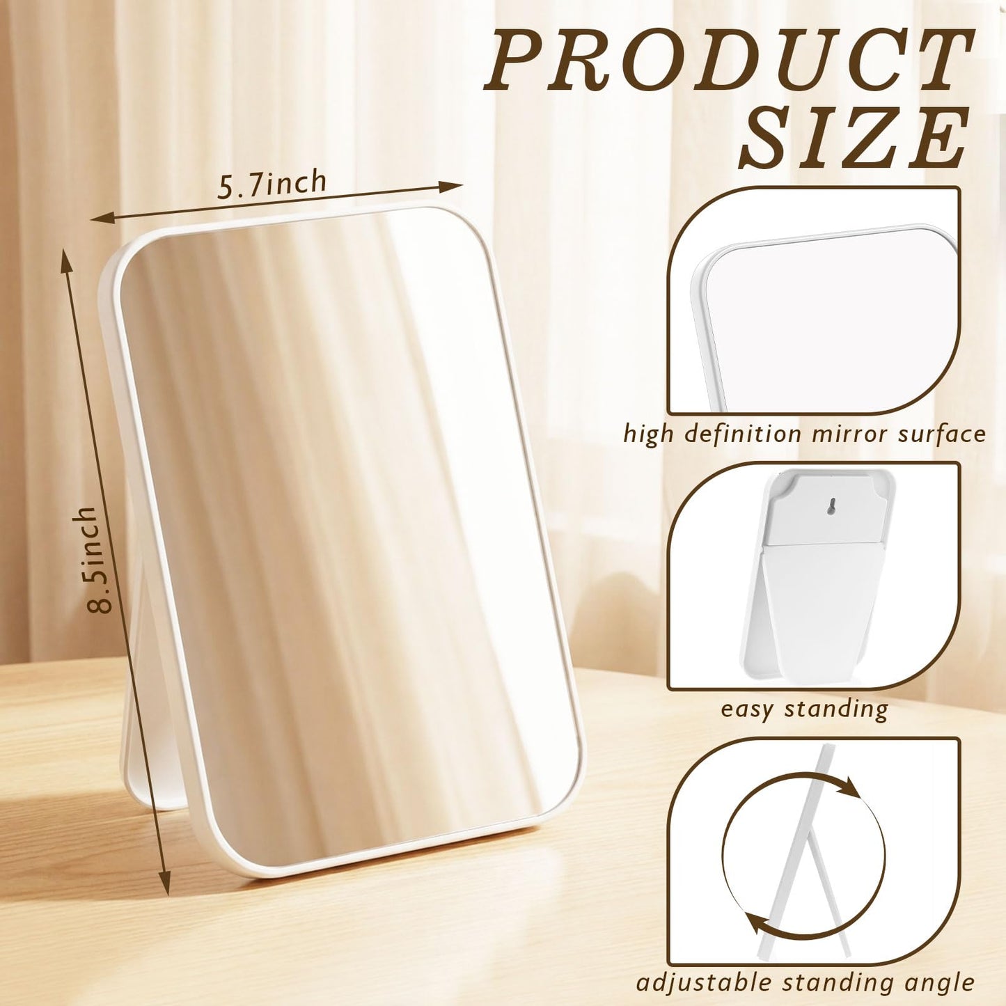 Cinnvoice 24 Pack Desktop Makeup Mirror Bulk 90° Adjustable Portable 8" Vanity Table Mirror with Stand, Folding Travel for Makeup Party Spa Party, Women, Cosmetics Personal Beauty (White)