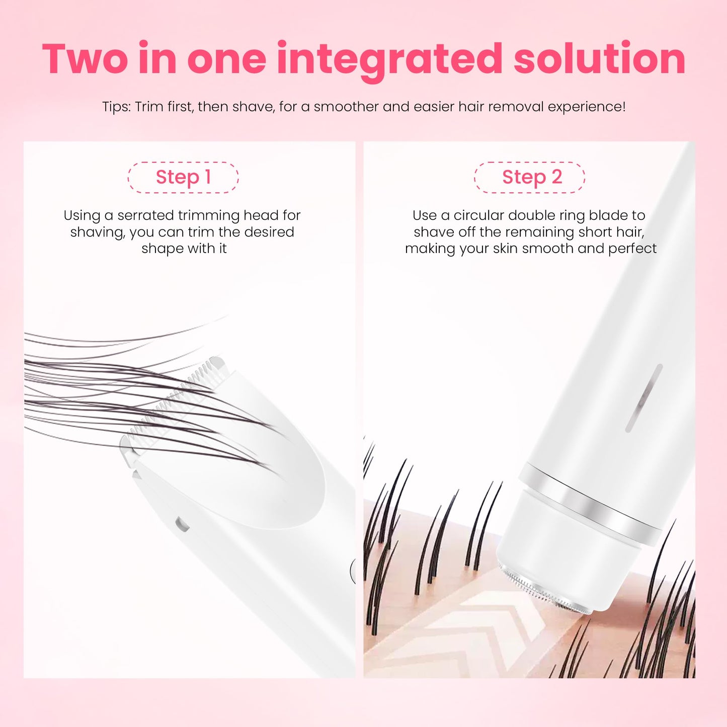 Bikini Trimmer for Women-2 in 1 Dual Head Electric Razors,USB Rechargeable Bikini Electric Shaver,IPX7 Waterproof Dry & Wet Use Body Hair Trimmer and Facial Hair Remover for Underarm Leg Body,White