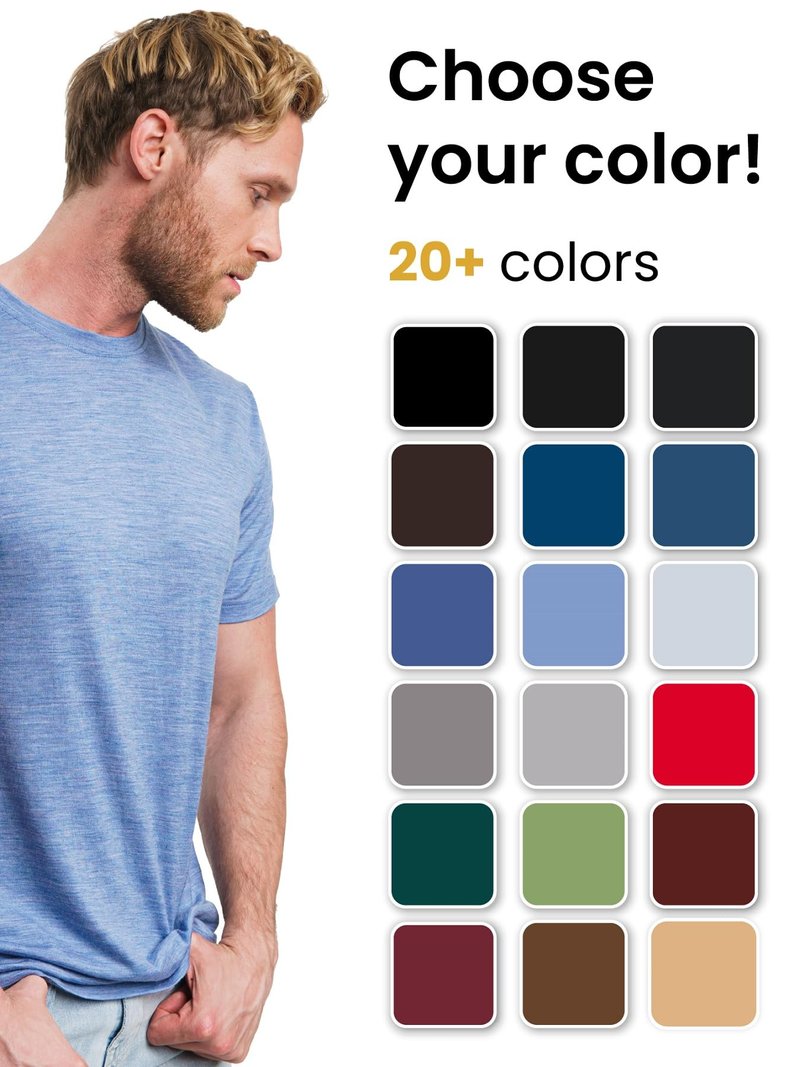 Merino.tech Merino Wool T-Shirt Mens - 100% Merino Wool Undershirt Lightweight Base Layer (Woodland Grey Blue, Large)