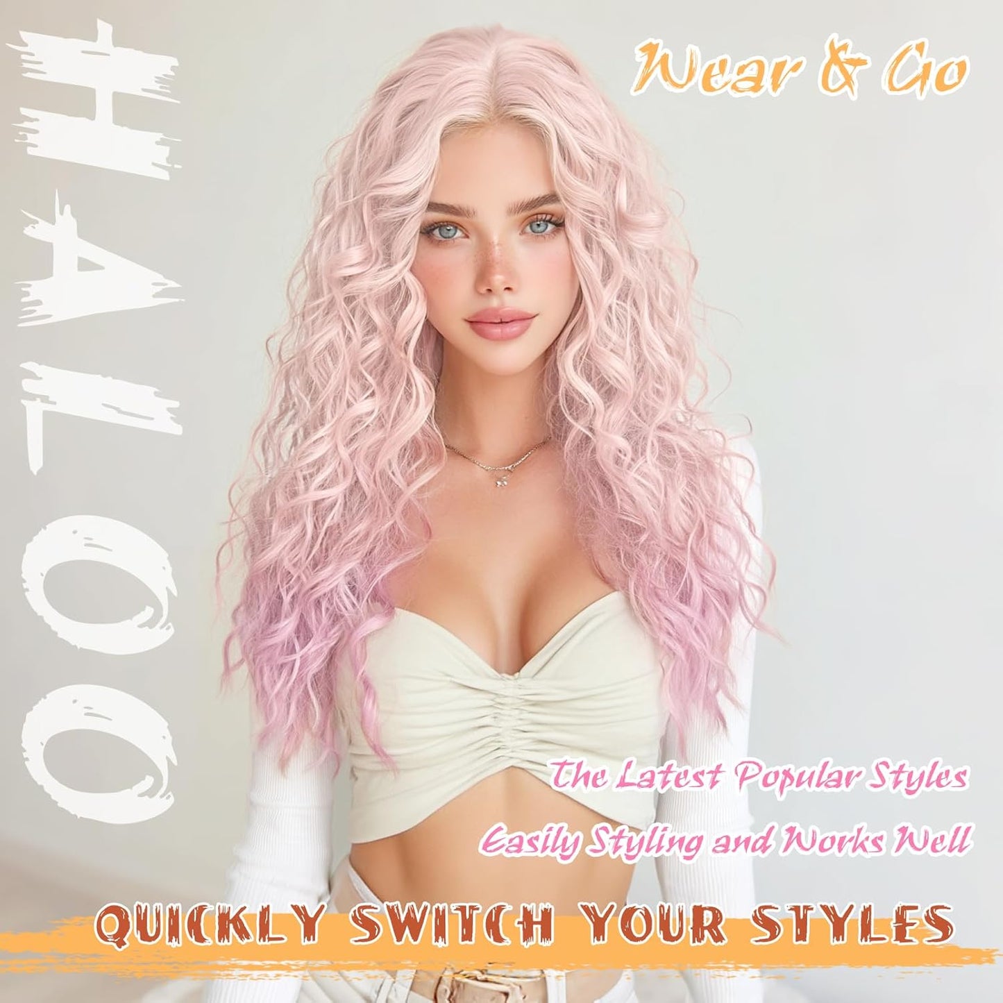 Pink Wigs for Women - 4x1 Lace Front Natural Hairline | Long Wavy Curly 21 Inch Synthetic Wig