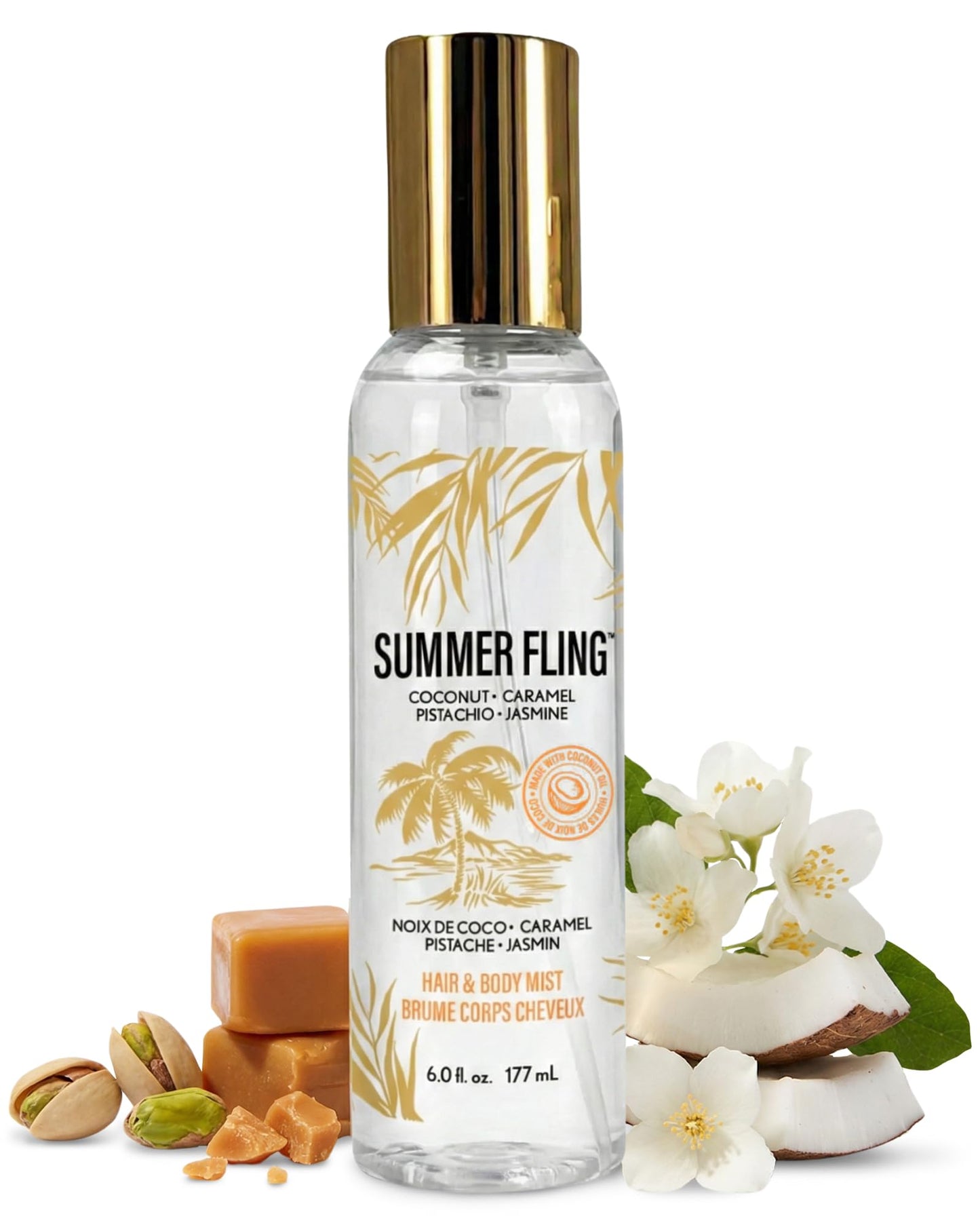 Summer Fling Hair & Body Mist for Women – Warm Beachy Gourmand Fragrance with Pistachio, Coconut, Caramel & Jasmine – Fine Fragrance Mist & Body Spray for Everyday Wear, Summer Scent, 6 Fl Oz