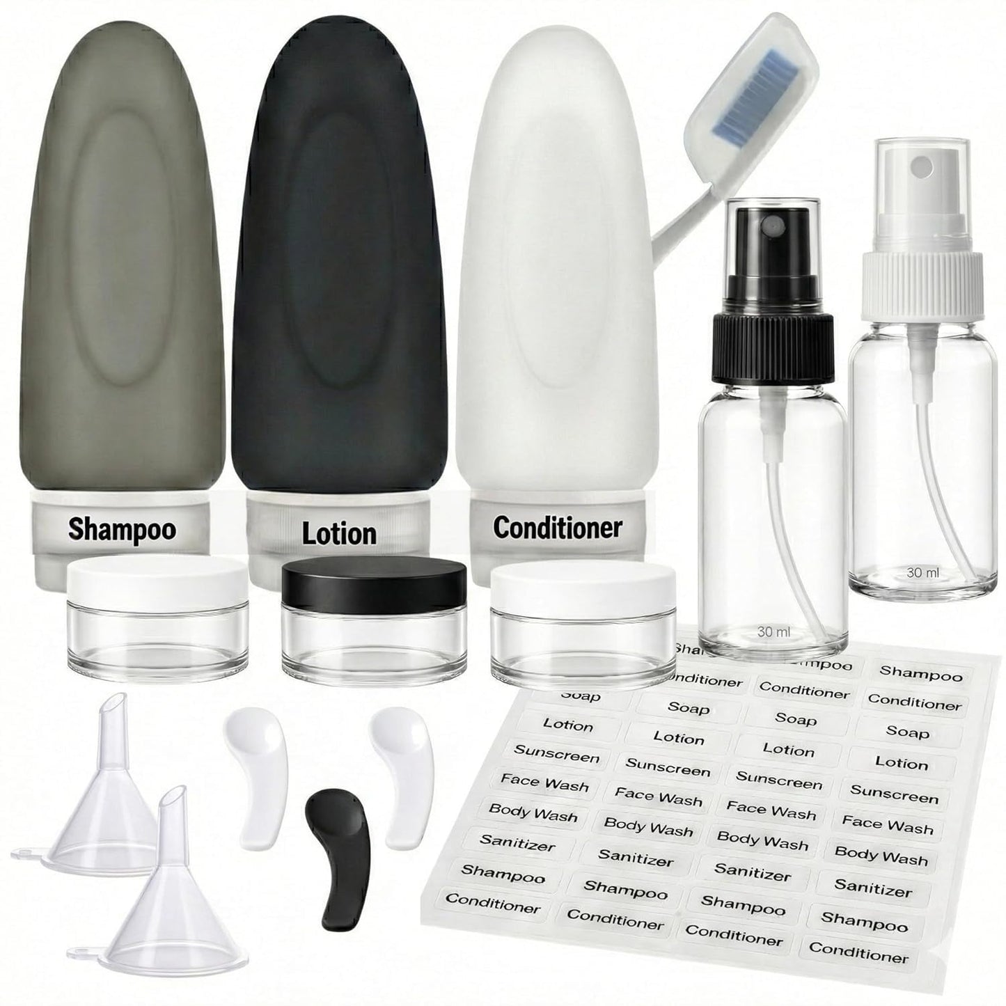 Leak Proof Travel Bottles - TSA Approved 3oz Silicone Toiletries for Shampoo & Conditioner | Set of 4 with Labels