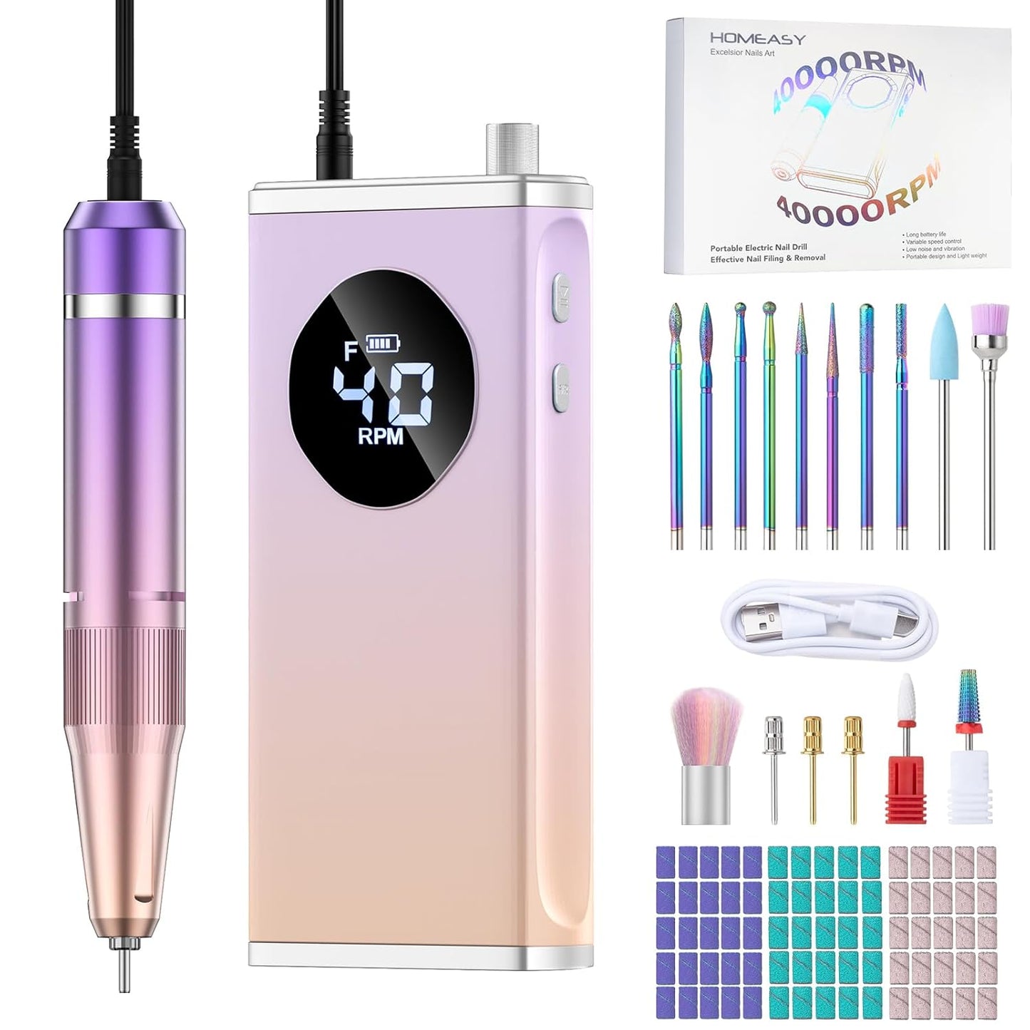 Electric Nail Drill - 40000RPM Professional E-Filer with 15 Bits | Portable Acrylic Nail File for Salon & Home Use (Blue)