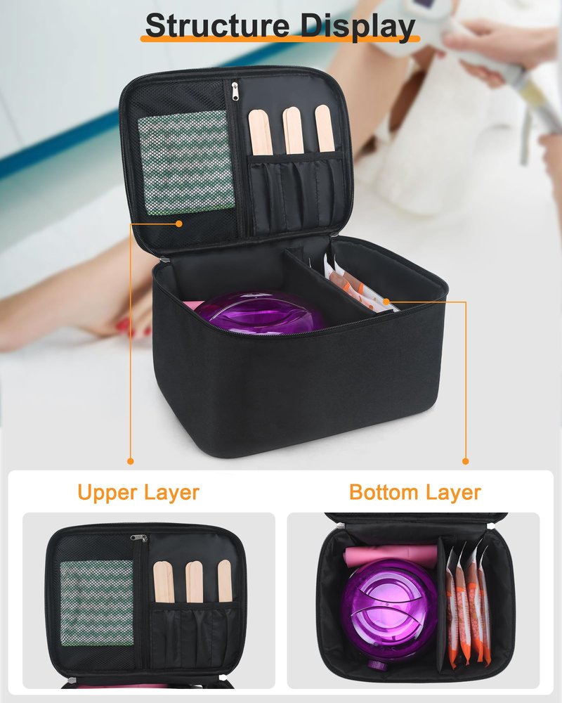 Meiiy Waxing Kit Bag,Wax Warmer Organizer Bag Wax Kit for Hair Removal Storage Bag Hair Removal Wax Tool Bag (Black)