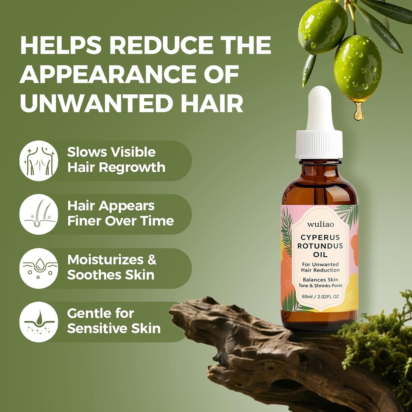 Cyperus Rotundus Oil - Organic Cold-Pressed Hair Removal Oil | Moisturizing & Soothing for Sensitive Skin, 60ml