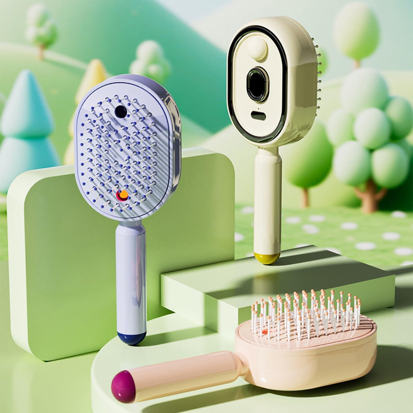 Electric Steam Brush for Hair with Water Spray, Detangling Steam Brush for Short Hair Reduce Frizz, Nourishes Hairs, Anti-Static (Cream)