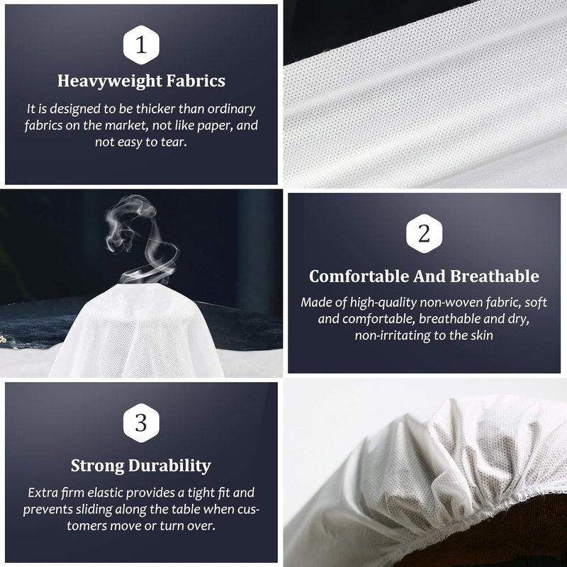 Disposable Fitted Massage Table Sheets - Heavy Duty Elastic Bed Covers | 50PCS, Breathable Non-Woven Fabric, 36 x 85 Inch, White