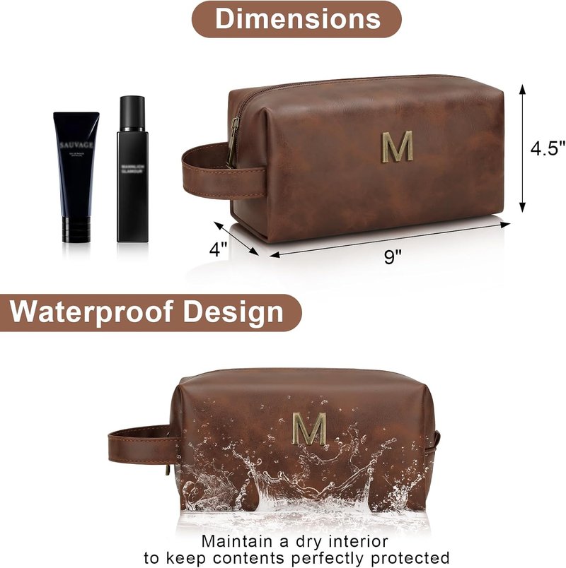 Personalized Men's Travel Toiletry Bag - Waterproof PU Leather Shaving Kit | Perfect Father's Day Gift for Dad, Husband, Boyfriend (M)