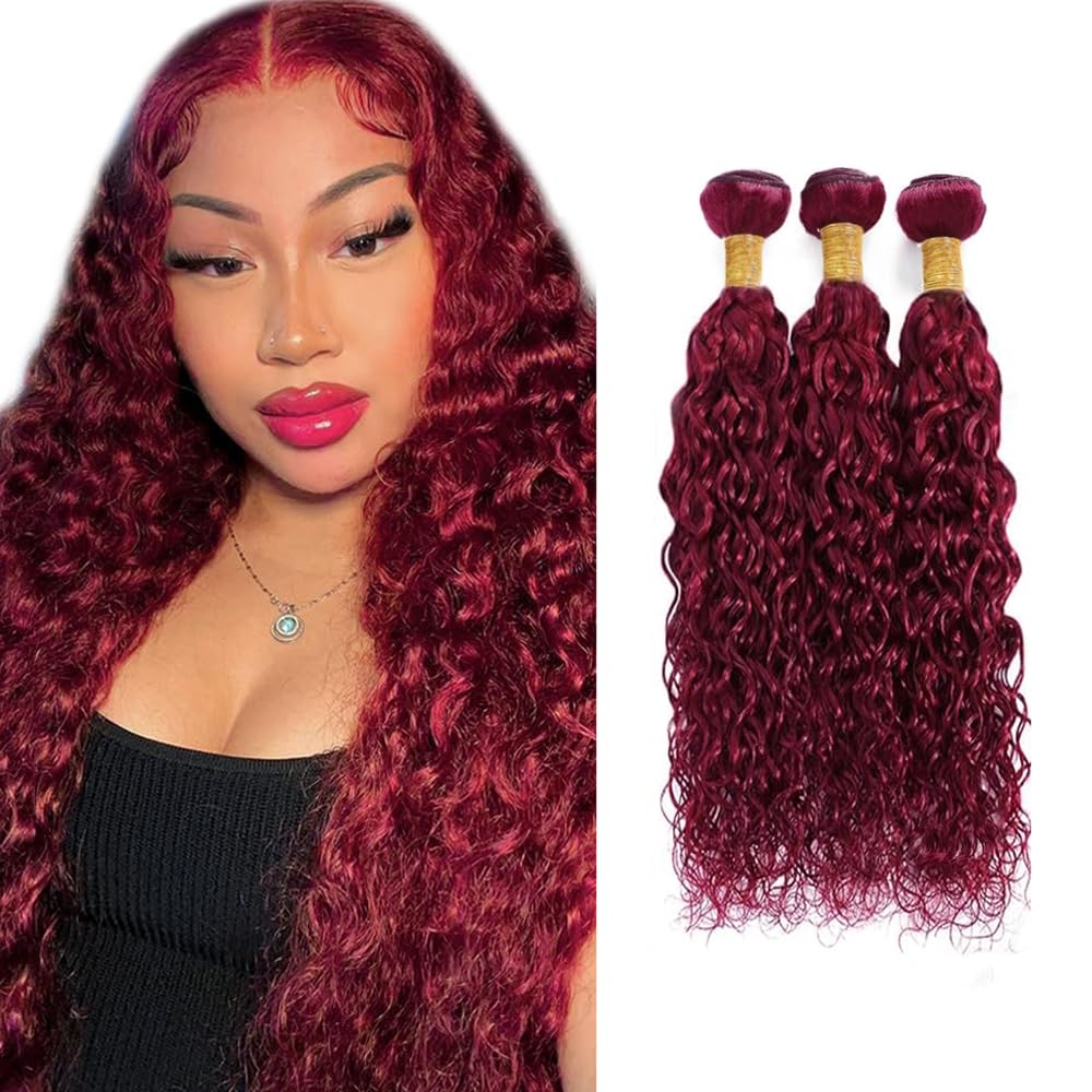 Burgundy Bundles Human Hair Burgundy Water Wave Bundles 20 22 24 inch Red Human Hair Bundle 99J Water Wave Bundle 150g