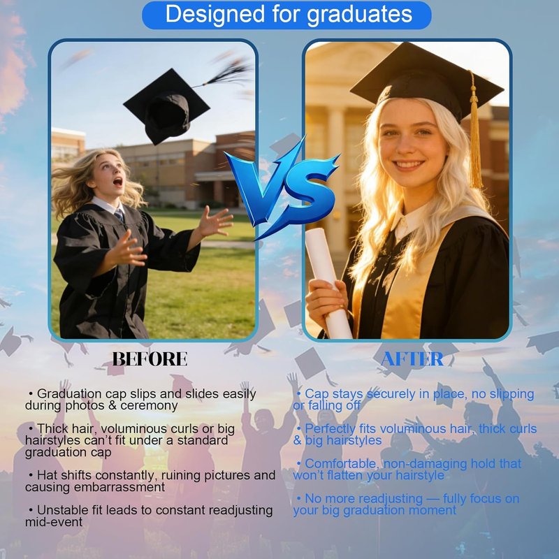 Graduation Cap Headband - Firm Anti-Fall Hair Band for Secure Fit | Hat Accessory
