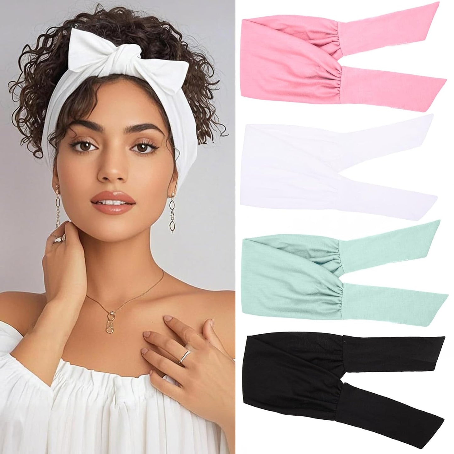 Adjustable Boho Headbands for Women - 6 Elastic Knotted Hair Accessories | Fashionable Wide Yoga Workout Bands