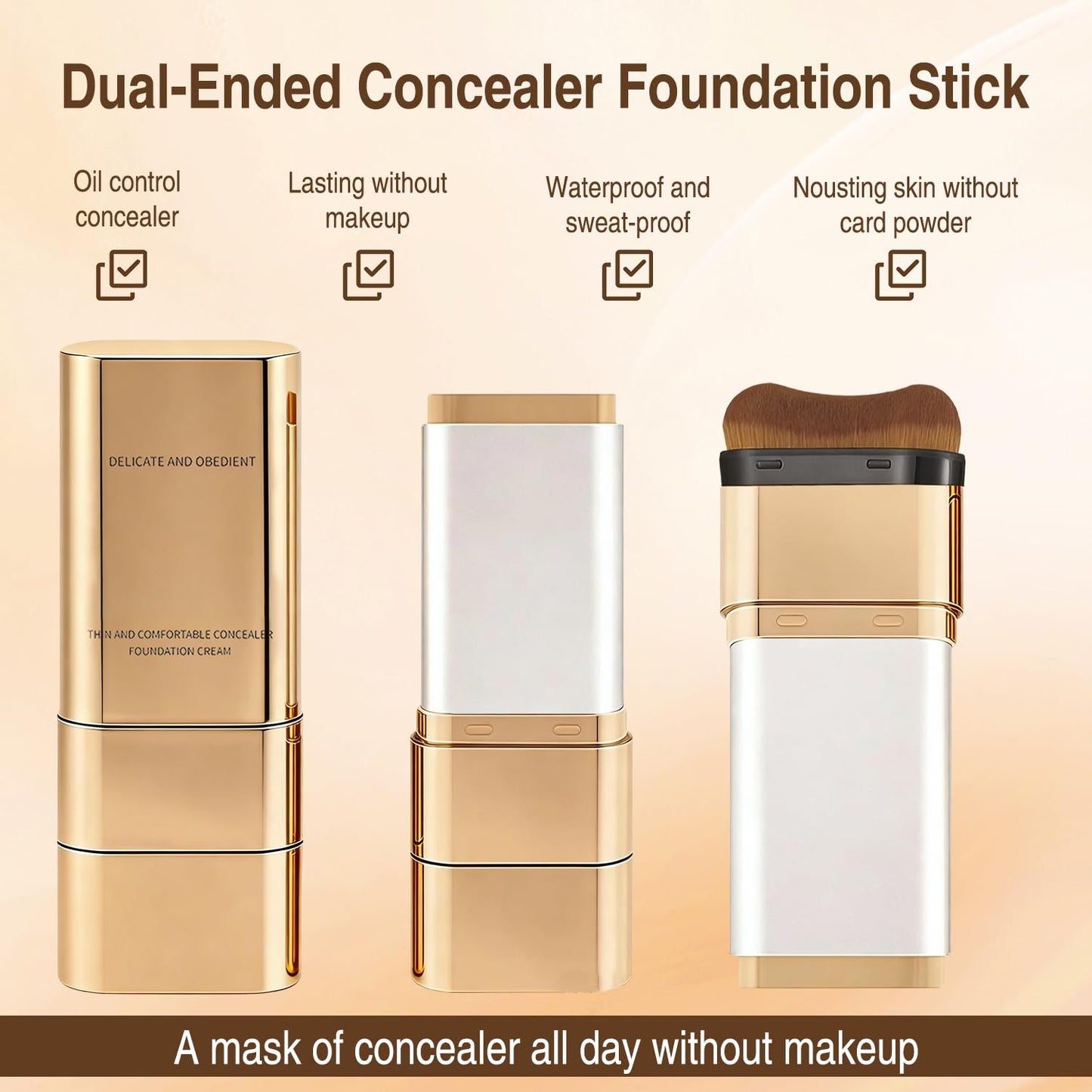 Dual-Ended Concealer Foundation Stick - Full Coverage Cream with Built-In Sunscreen | 02 Natural Color