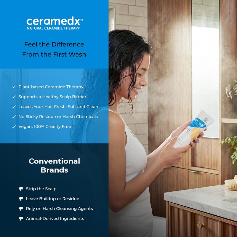 Ceramedx Hair & Scalp Renew Shampoo with Plant-based Riceramide-3 Technology, Deep Moisturizing for Dry Hair and Scalp | Vegan, Cruelty Free, Fragrance Free | 8 oz