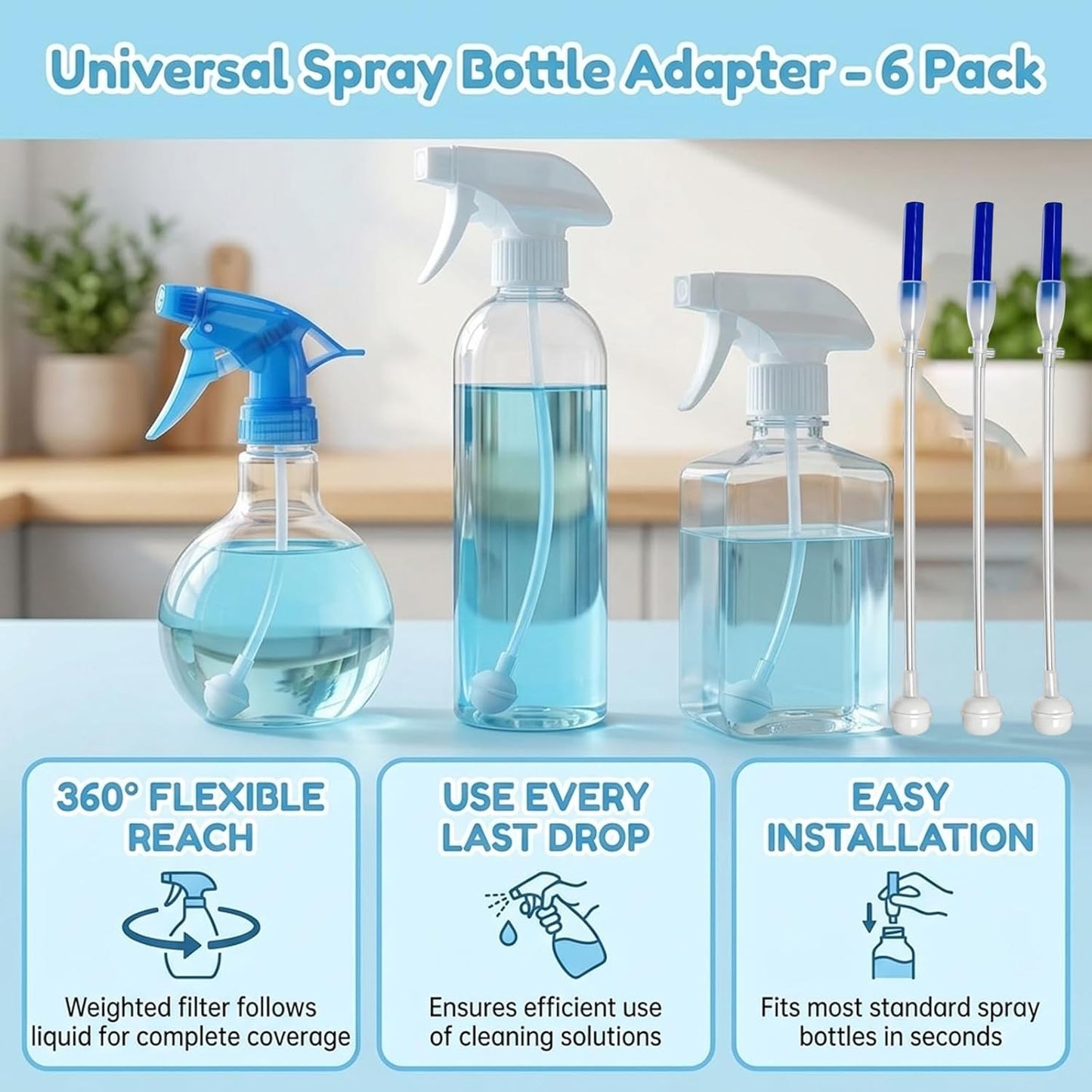 360 Spray Bottle Adapter - Flexible Universal Fit for Cleaning, Gardening & Household Use | 6 PCS Set