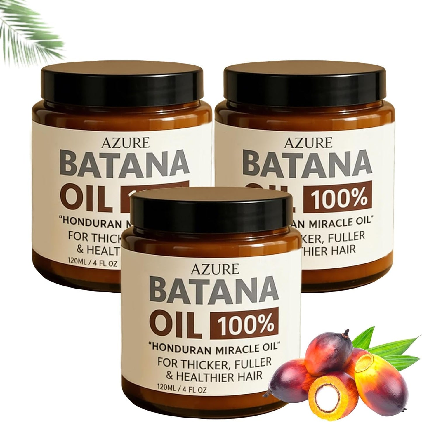 Azure Batana Oil for Hair Growth - 100% Pure Hydrating Oil for Thicker, Stronger Hair | 4 Fl Oz (3-Pack)